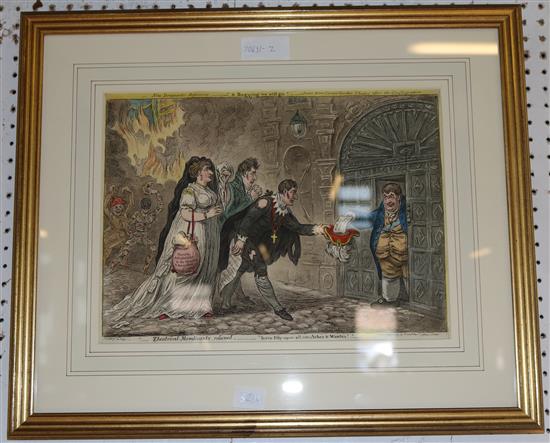 James Gillray, handcoloured etching and aquatint, Theatrical Mendicants
